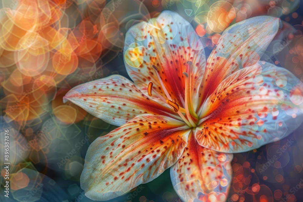 Wall mural dreamy closeup of a lily in full bloom against a soft bokeh background