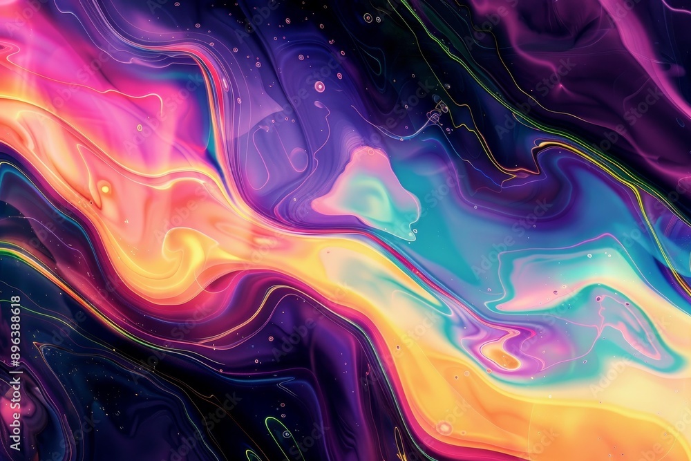 Poster vibrant and dynamic abstract colorful swirl background with psychedelic, digital art, fluid, and gra
