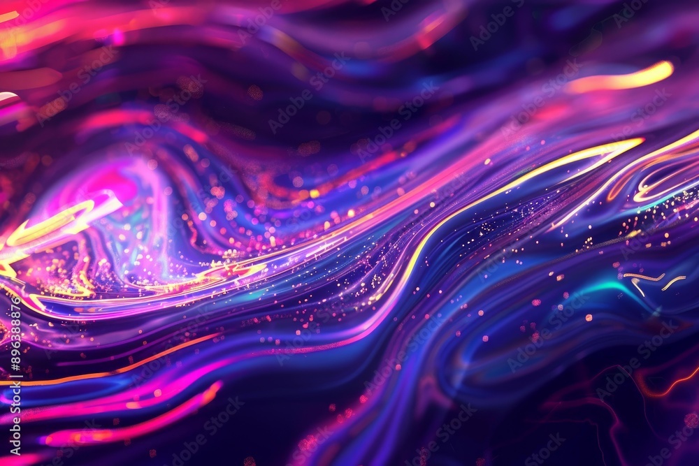 Poster abstract colorful background with fluid 3d waves and neon glows
