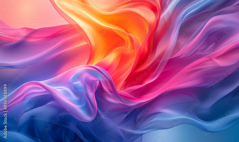 Poster flowing abstract silk patterns in vibrant colors - smooth shapes and gradient waves - mesmerizing mo
