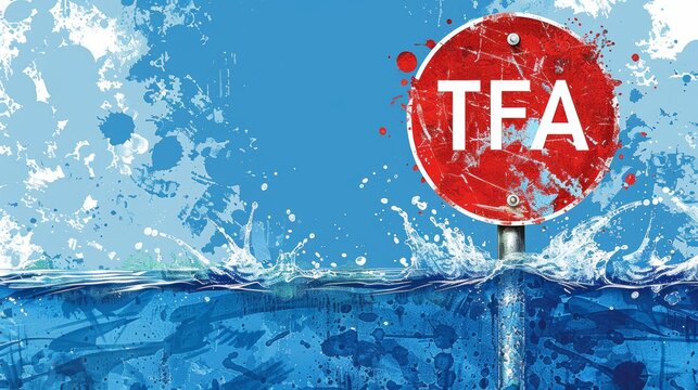 Contaminated tap water illustration with TFA warning sign, health risk concept on blue background, banner, copy space