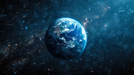 Obraz premium Stunning View of Blue Earth from Outer Space with Starlit Galaxy Background, Depicting the Beauty and Vastness of the Universe, Perfect for Science, Astronomy, and Environmental Concepts