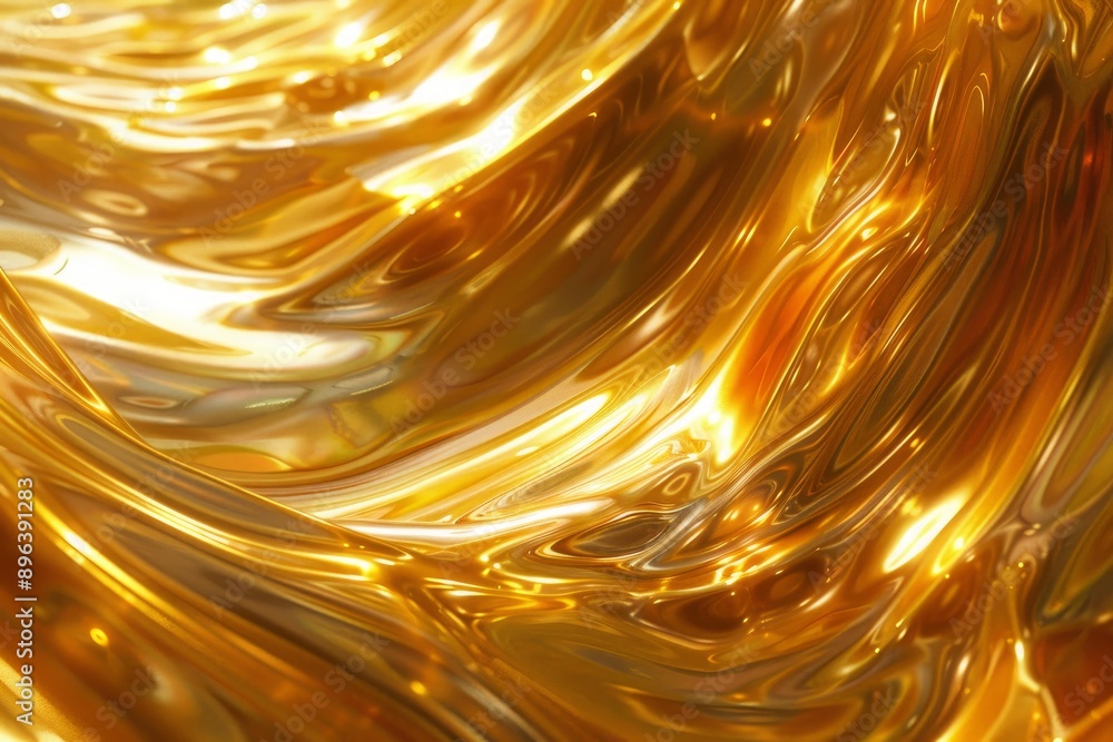 Poster golden liquid swirl texture with abstract reflection and shiny metallic gold fluid background for lu