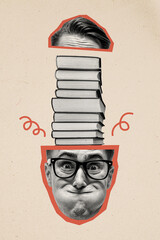 Composite trend artwork sketch photo collage of office young guy half head open geek nerd mind...