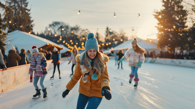 young people Enjoy Ice Skating Fun