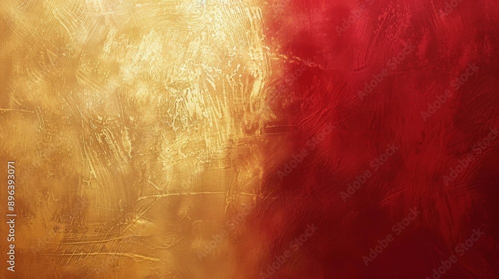 Poster gold and red painted wall creating a textured background with copy space, perfect for adding text or