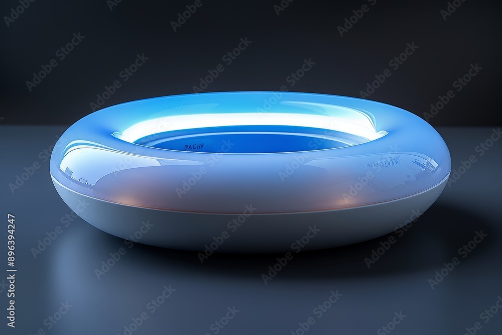 Poster futuristic round object with a blue glow, embodying sleek and modern design, perfect for cutting-edg