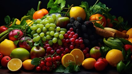 A Vibrant Still Life of Fresh Fruits and Vegetables