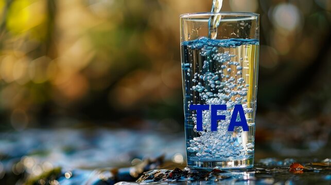 Close up of TFA contaminated drinking water sign  health risk concept on banner with space