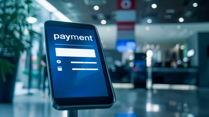 Futuristic mobile payment interface with holographic elements, highlighting the ease and security of digital transactions in a modern tech environment.