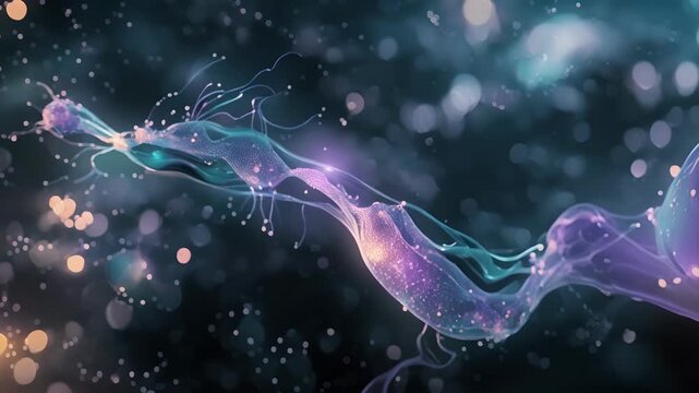 Dramatic photo of a synapse in action with neurotransmitter release captured midflight.