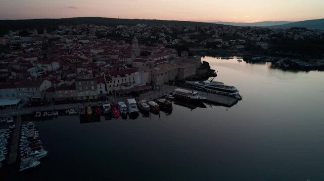 Sunrise Aerial View of Old Town Krk, Croatia 