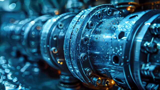 Metal pipe connection flanges in factory, steel pipelines in a factory. Industry background