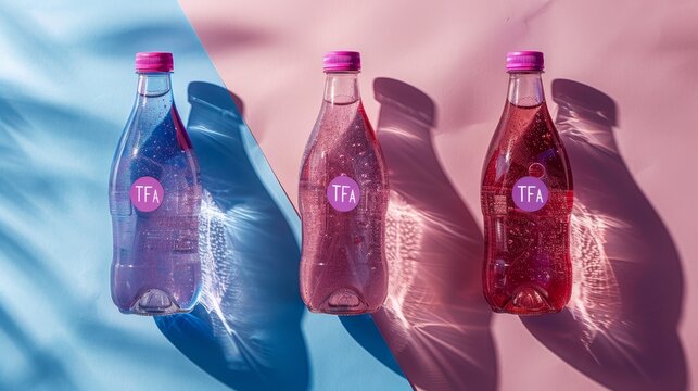 Minimalist health risk concept TFA in mineral water on blue background banner with empty space