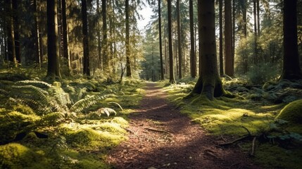 Fototapeta premium Sunlit Path Through a Lush Forest