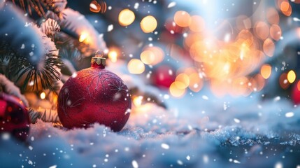 Holiday decorations with snow backdrop and color filter adjustment