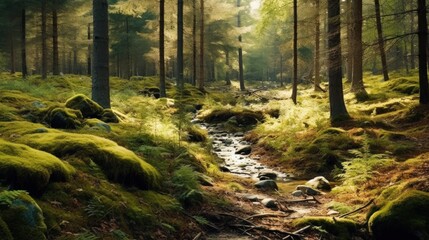 Fototapeta premium Sunlight Filtering Through a Forest