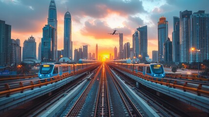Fototapeta premium Dubai Metro at Sunset