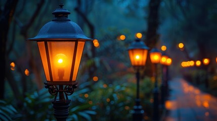 Illuminated Pathway Through a Misty Forest