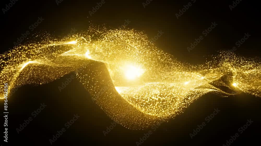 Poster a thin, golden particle stream moves horizontally across a black backdrop