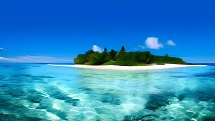 Fototapeta premium a-tranquil-ocean-landscape-with-crystal-clear-water-and-a-small-island-in-the-distance