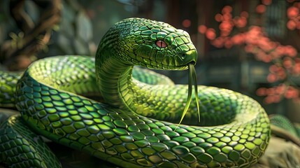 Fototapeta premium Green Wooden Snake Symbol of the Chinese New Year