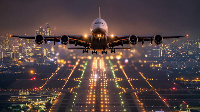 Airbus A380 Landing in Bangkok at Night