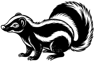 Funny Skunk Vector Illustration Cartoons, Clipart, and Line Art Design on White Background, Funny skunk vector illustration featuring cartoons, clipart, and line art on a white background.