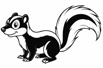 Funny Skunk Vector Illustration Cartoons, Clipart, and Line Art Design on White Background, Funny skunk vector illustration featuring cartoons, clipart, and line art on a white background.