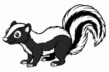 Funny Skunk Vector Illustration Cartoons, Clipart, and Line Art Design on White Background, Funny skunk vector illustration featuring cartoons, clipart, and line art on a white background.