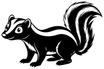 Funny Skunk Vector Illustration Cartoons, Clipart, and Line Art Design on White Background, Funny skunk vector illustration featuring cartoons, clipart, and line art on a white background.