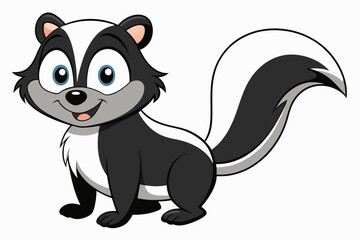 Funny Skunk Vector Illustration Cartoons, Clipart, and Line Art Design on White Background, Funny skunk vector illustration featuring cartoons, clipart, and line art on a white background.