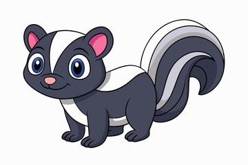 Funny Skunk Vector Illustration Cartoons, Clipart, and Line Art Design on White Background, Funny skunk vector illustration featuring cartoons, clipart, and line art on a white background.