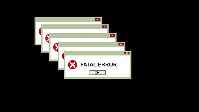 animated Fatal error pop up window wit transparent background