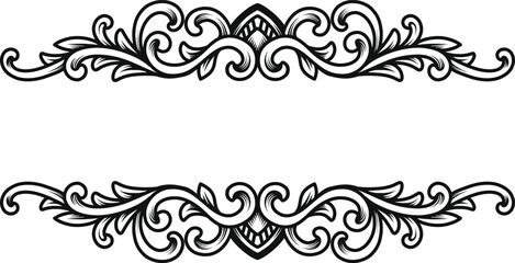 Elegant ornament baroque element decoration, floral frame engraving, Border filigree scroll ornamental hand drawn vector