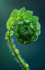 Fototapeta premium Close up of a square-shaped fern frond's bud with spiral growth and delicate green leaves