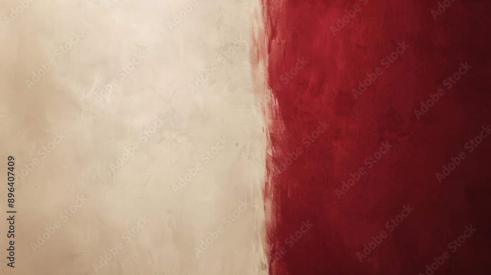 Poster swirling red and white paint blend on textured wall, creating abstract background with vibrant color