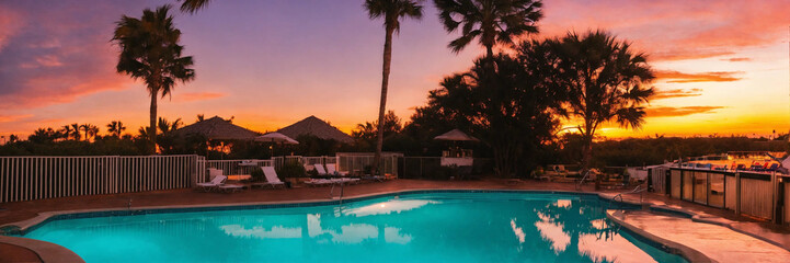 near the pool at sunset 