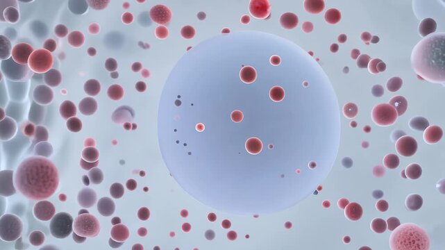 A microscopic view of developing red blood cells, also known as erythrocytes, captured under a light microscope. These cells are undergoing differentiation and maturation