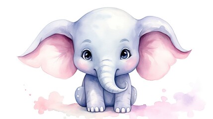 watercolor cute and adorable baby elephant
