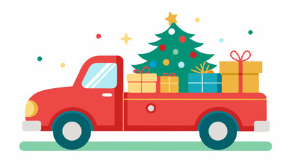 Festive Pickup Truck Vector Illustration Christmas and New Year Celebration Design