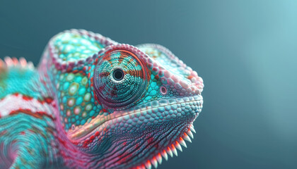 Obraz premium vibrant chameleon closeup showing colorful scales and textures in a studio setting