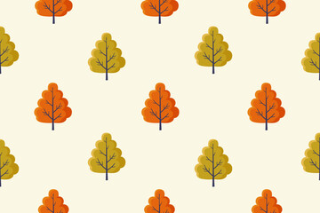 Autumn tree. Seamless pattern. Vector flat illustration