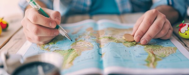 Obraz premium Tourist booking a hotel near popular attractions, hotel booking, convenient location