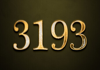 Old gold effect of 3193 number with 3D glossy style Mockup.