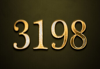 Old gold effect of 3198 number with 3D glossy style Mockup.