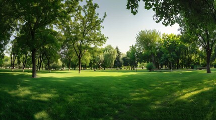 Naklejka premium Beautiful panorama of green city park : Generative AI
