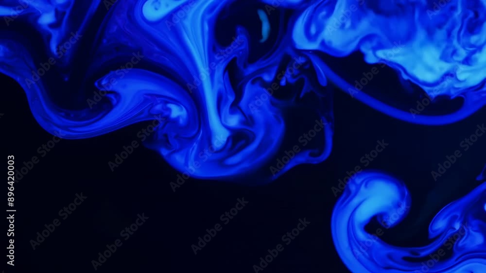 Poster a close-up shot of green ink swirling in water, creating a dynamic and abstract pattern against a bl