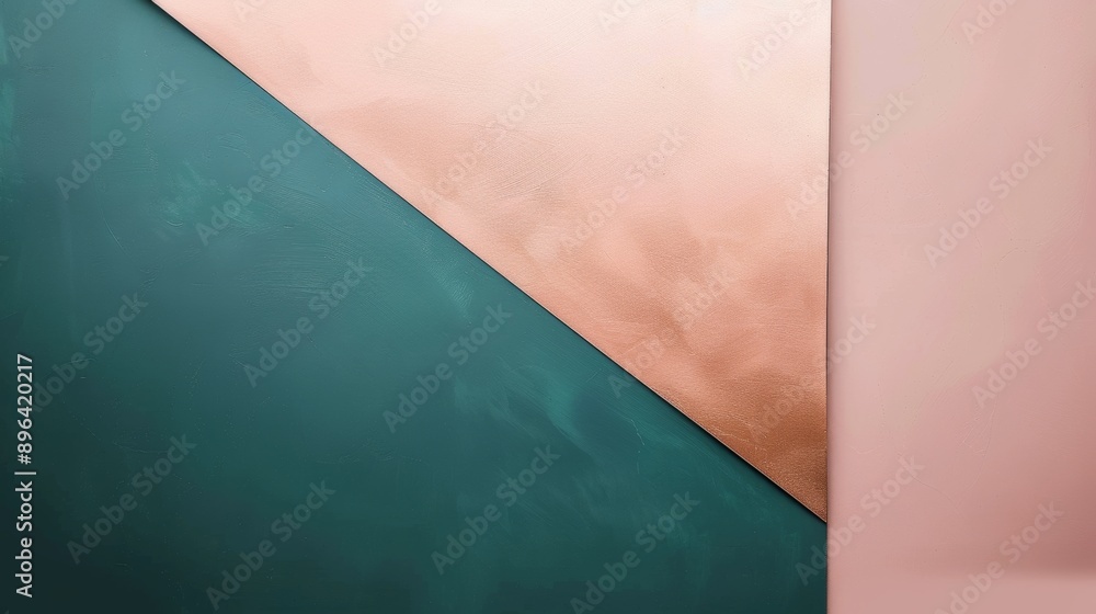 Poster abstract background featuring a luxurious combination of pink copper and green, separated by a diago