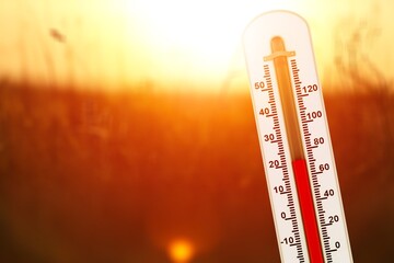 Heat, thermometer shows hot temperature at summer